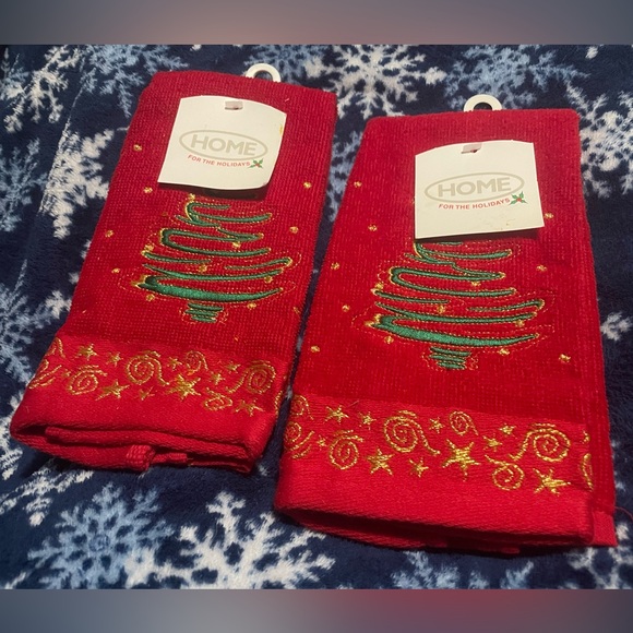 Vintage NWT set of 3 Y2K Christmas hand towels embroidered mistletoe x-mas trees - Picture 7 of 12